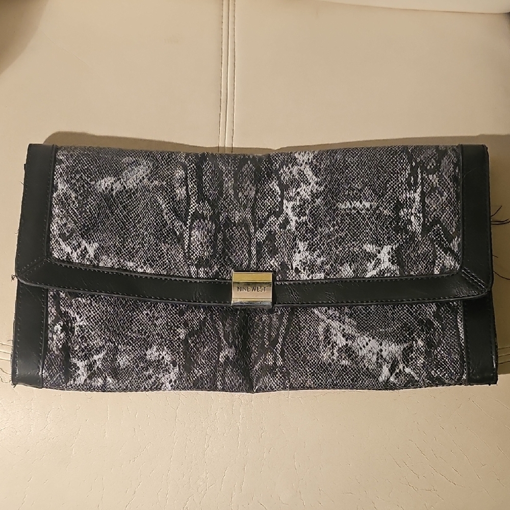 NINE WEST Faux Snakeskin Clutch